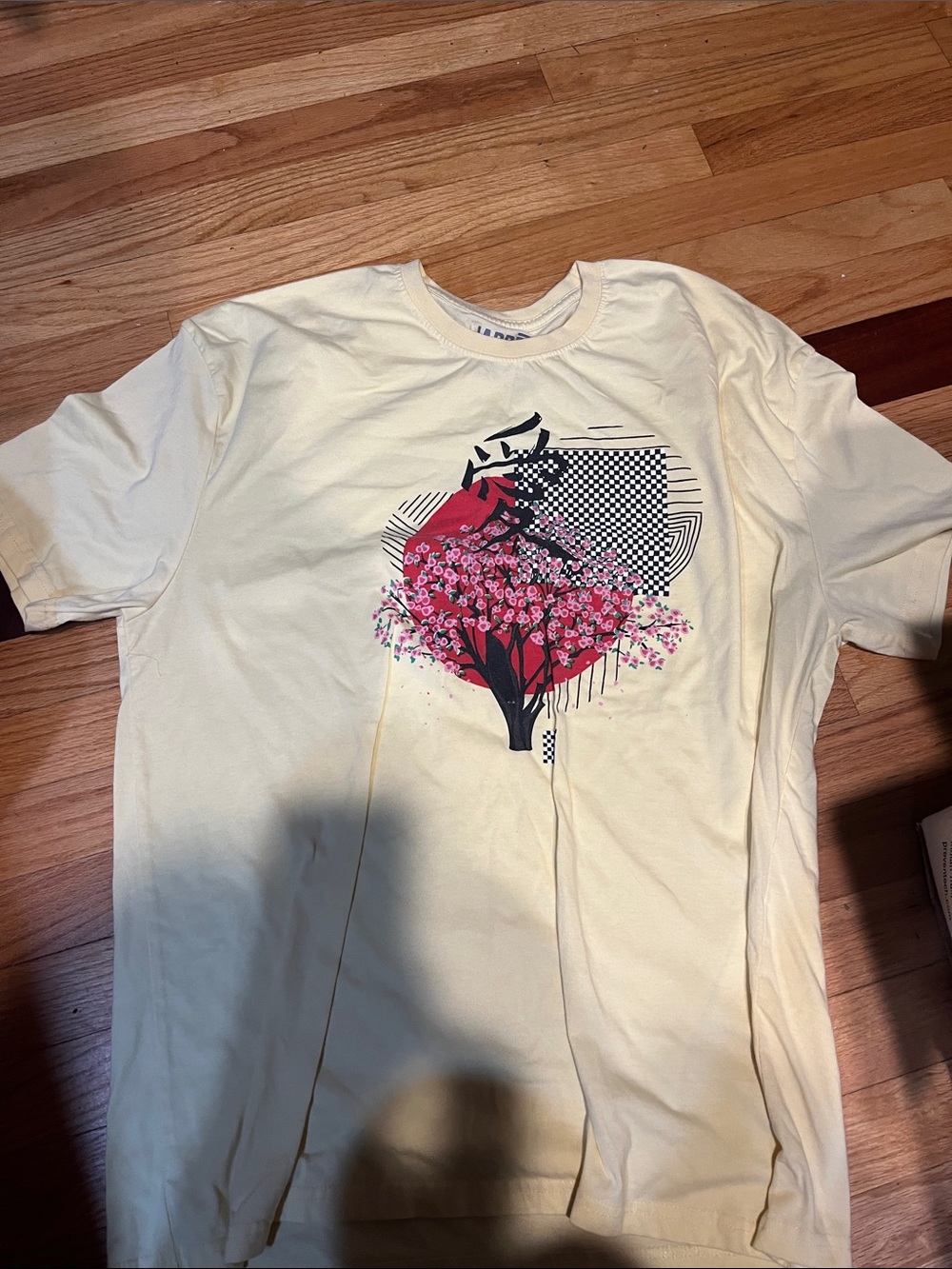 H&M Cream Short-Sleeve Tee with Pink Cherry Blossom Graphic